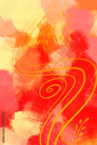 Heat. Vertical abstract background. Colored spots with transitions in yellow, orange, red tones. Lines. Curls. The flame of fire.