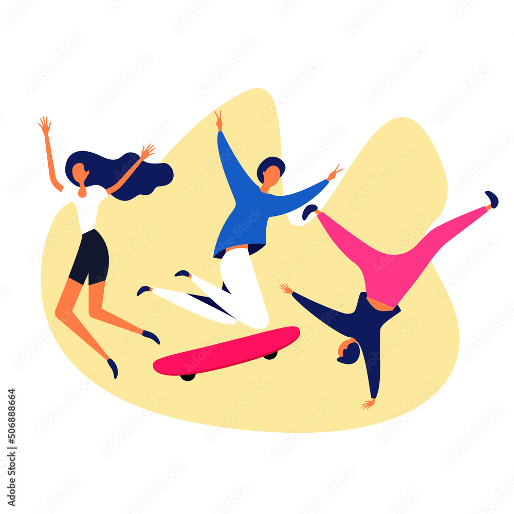 Group of young happy laughing people jumping with raised hands ...