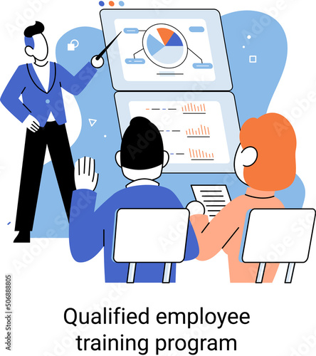 Qualified employee training program. Refresher course metaphor. Help in professional development. Learning for software development and growth. Agile project management team project life scrum meeting