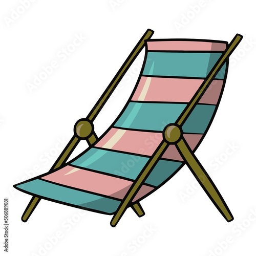 Striped beach chair, comfortable chaise longue vector illustration , design element