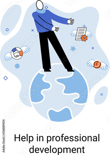 Help in professional development metaphor. Qualified employee training program. Refresher course. Human resource management organization. Business education workshop. School personality growth in team