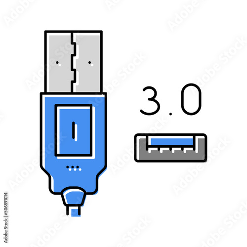 usb 3.0 color icon vector illustration