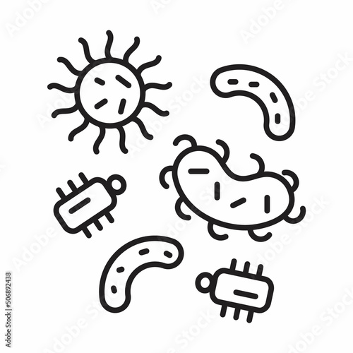 Bacteria, virus icon in line, outline style. Viral infection, amoeba, infusoria simple sign for app, web.