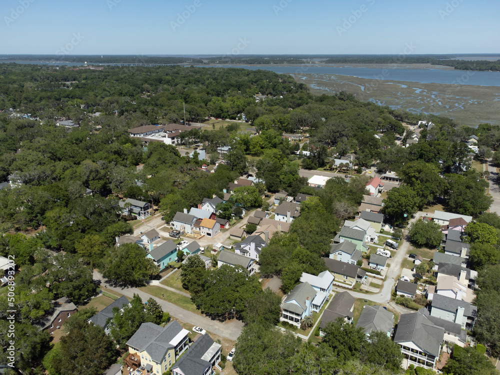 Aerial view of the small coastal town of Port Royal, South Carolina.