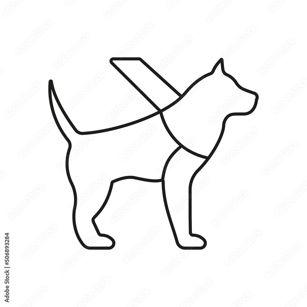 Guide Dog Service for Blind People Line Icon. Guide Dog Symbol. Trained Labrador Animal Dog Domestic on Harness Leash for Walk Eye Disabled Person Outline Pictogram. Isolated Vector Illustration