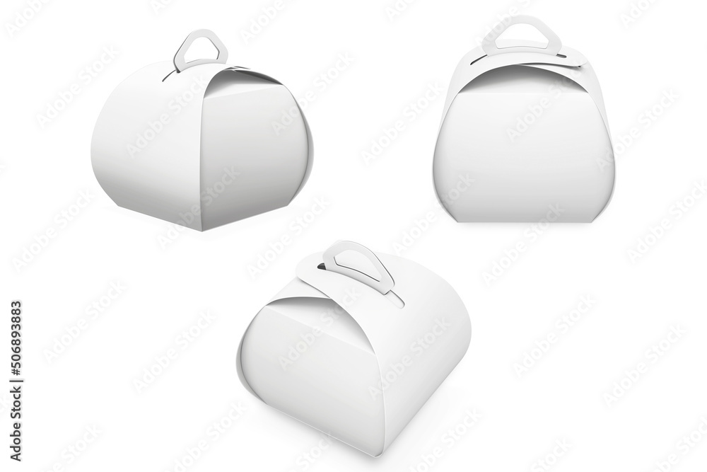 Blank white cake box mockup isolated. Gift Packaging Box with Handle ...