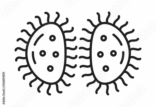 Bacteria cell divides, virus icon in line, outline style. Viral infection, amoeba, infusoria simple sign for app, web.
