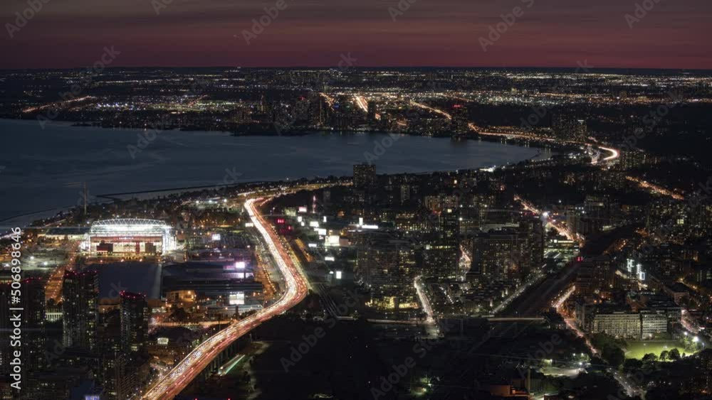 4K Timelapse Sequence of Toronto, Canada - The West of Toronto at night as seen from the CN Tower 4K Timelapse Sequence of Toronto, Canada - The West of Toronto at night as seen from the CN Tower