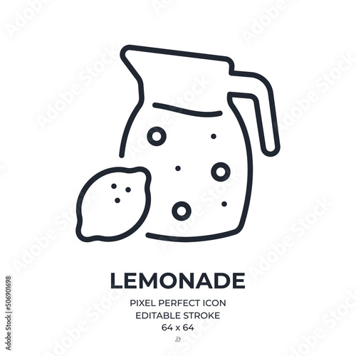 Lemonade editable stroke outline icon isolated on white background flat vector illustration. Pixel perfect. 64 x 64.