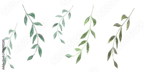 Set of watercolor green leaves elements. Collection botanical vector isolated on white background suitable for Wedding Invitation  save the date  thank you  or greeting card  celebration.