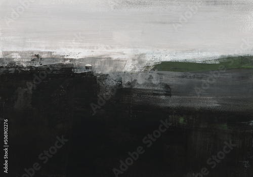 Abstract minimalist hand painted landscape. Versatile artistic image for creative design projects: posters, banners, cards, covers, websites, prints, wallpapers. Expressive brush strokes. 