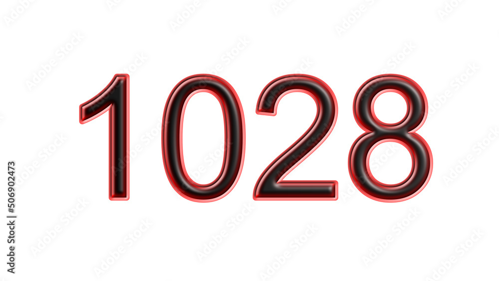 red 1028 number 3d effect white background red 1028 number 3d effect white background