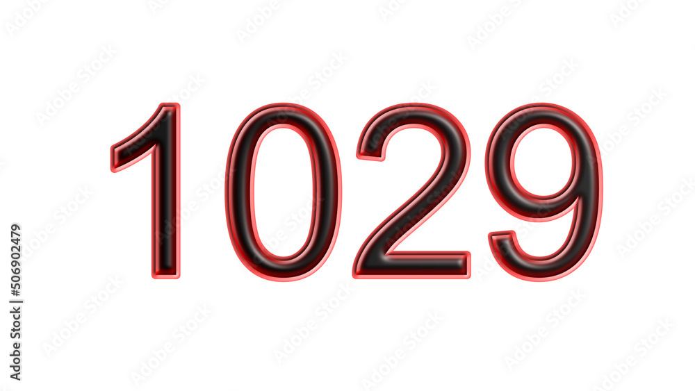 red 1029 number 3d effect white background