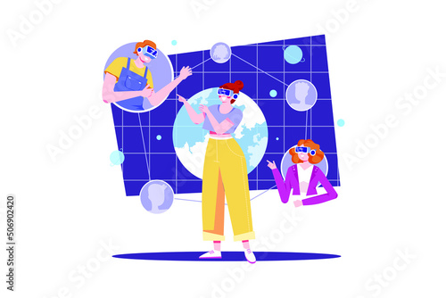 People connecting in the metaverse Illustration concept. Flat illustration isolated on white background.