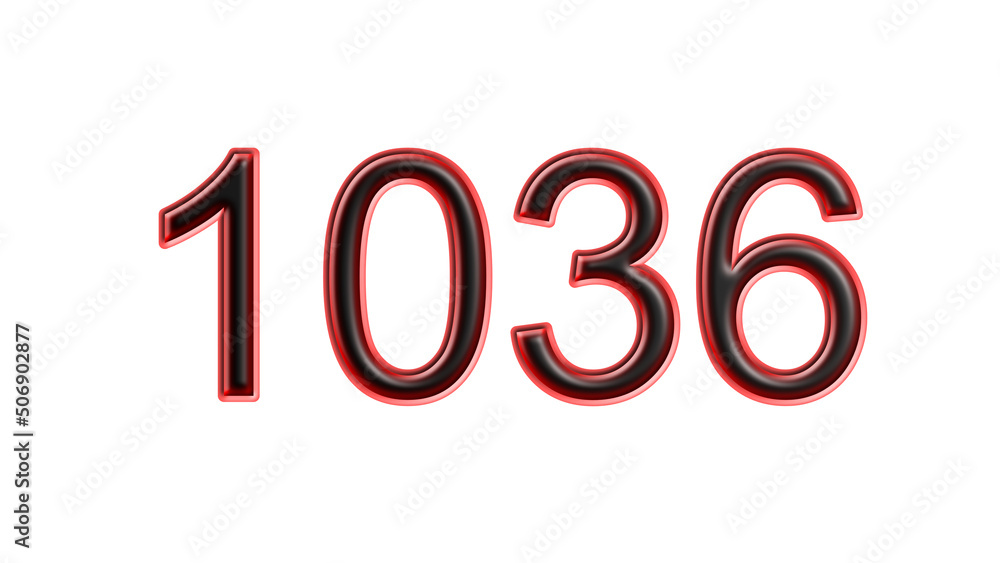 red 1036 number 3d effect white background red 1036 number 3d effect white background