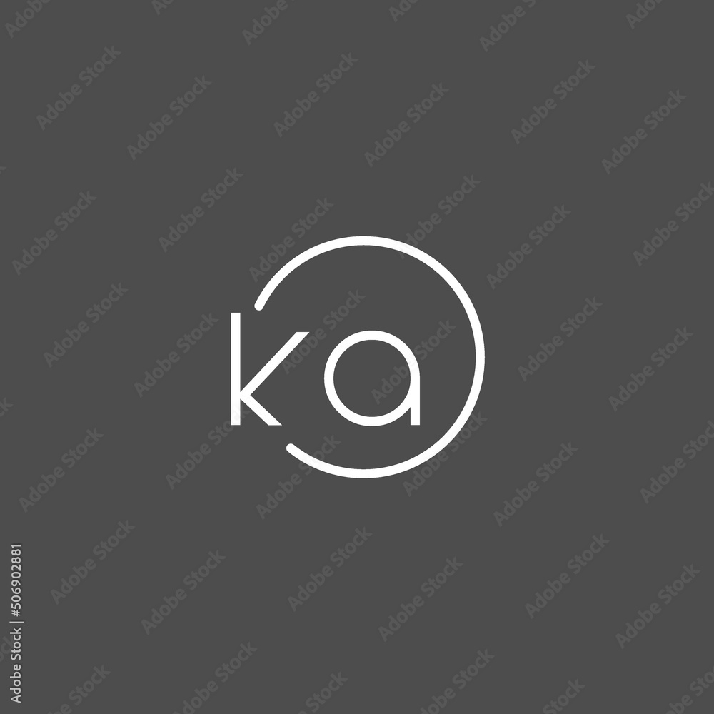 Letter KA logo monogram with circles line style, simple but elegant logo design - obrazy, fototapety, plakaty 