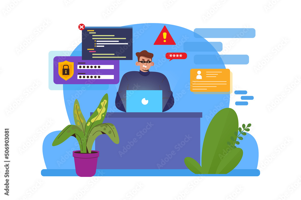 Fototapeta premium Hacker stealing user data Illustration concept. Flat illustration isolated on white background.