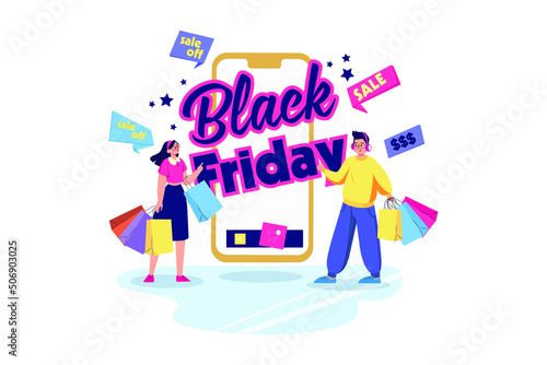 Black Friday Sale Announcement Illustration concept. Flat illustration isolated on white background.