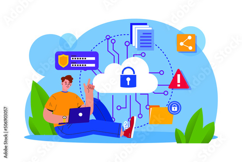 Cloud data security Illustration concept. Flat illustration isolated on white background.