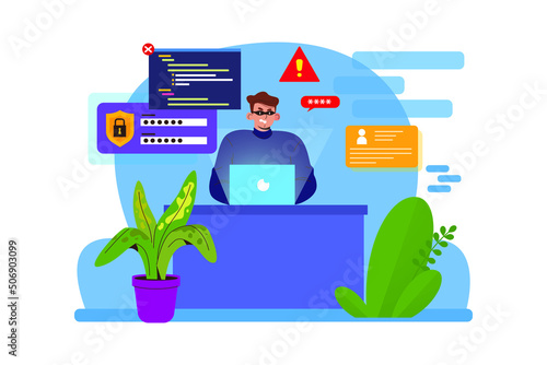 Hacker stealing user data Illustration concept. Flat illustration isolated on white background.