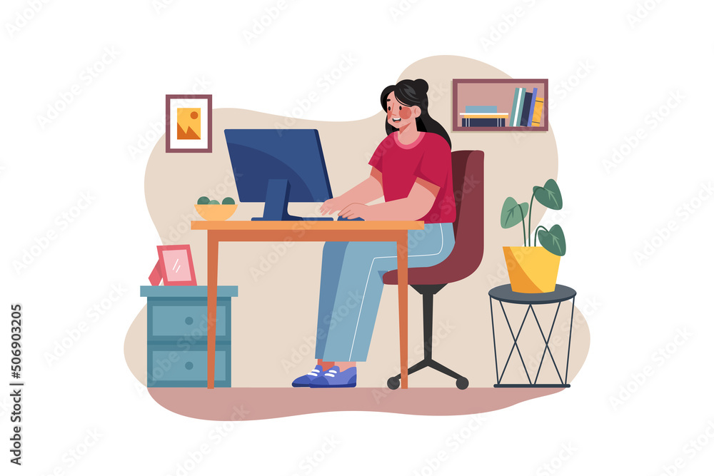 Woman working from home Illustration concept. Flat illustration isolated on white background. Woman working from home Illustration concept. Flat illustration isolated on white background.