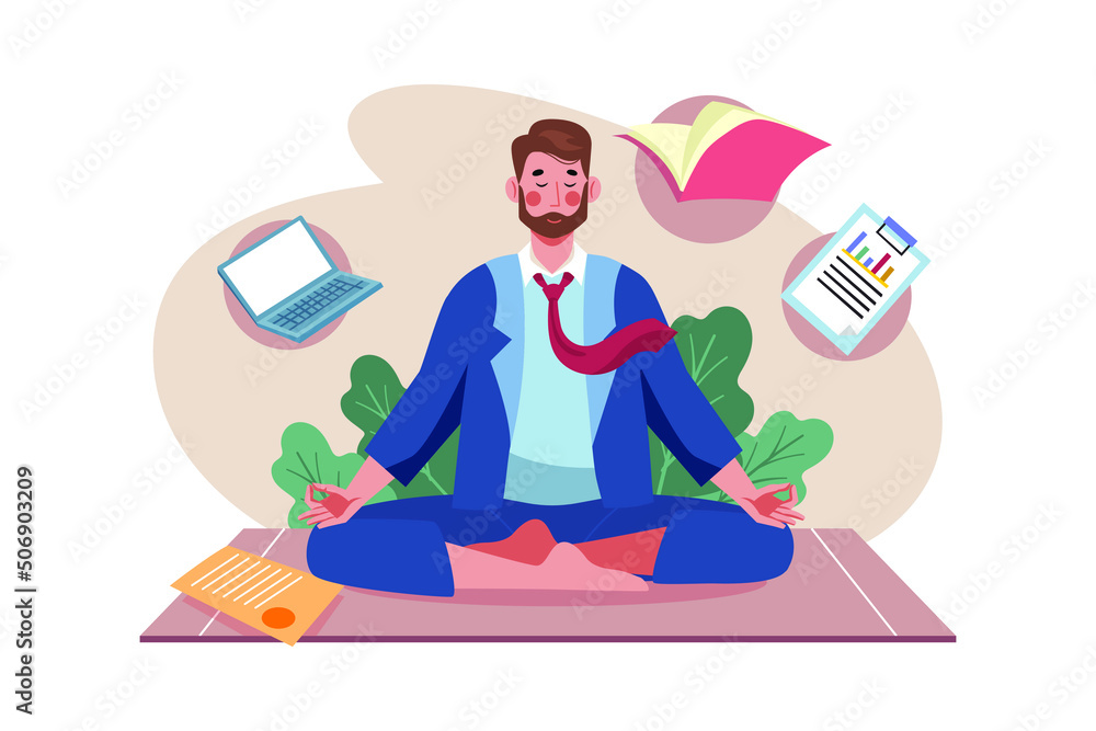 Businessman doing meditation Illustration concept. Flat illustration isolated on white background.