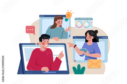 Online meeting Illustration concept. Flat illustration isolated on white background.
