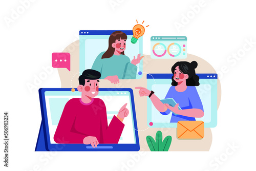 Online meeting Illustration concept. Flat illustration isolated on white background.