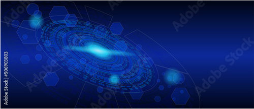 Abstract technology background with various technological elements in blue color. Technological innovation. high-tech communication concept. circular network circuit