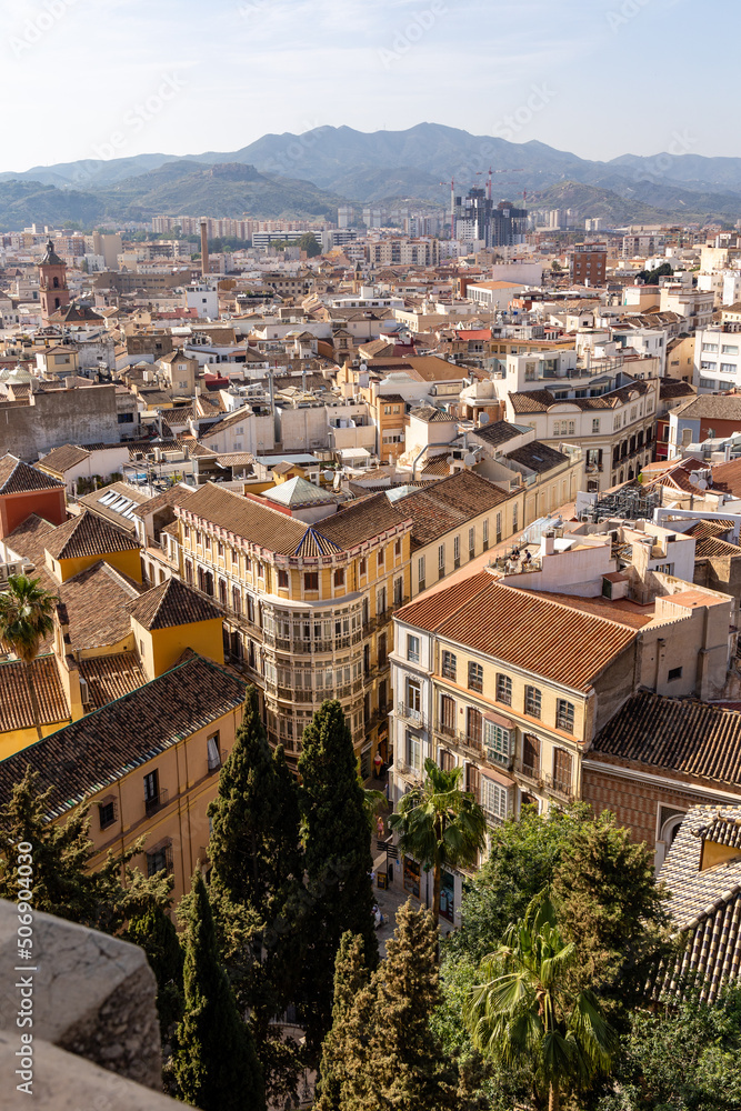Fototapeta premium aerial view of the roofs of the historic center of the city of Malaga