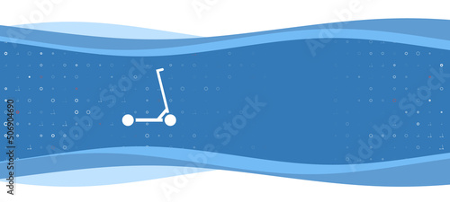 Blue wavy banner with a white kick scooter symbol on the left. On the background there are small white shapes, some are highlighted in red. There is an empty space for text on the right side