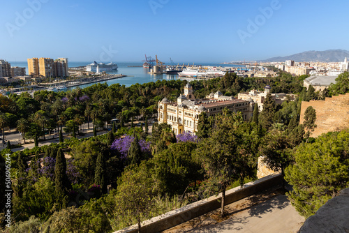 aerial view of the port of Malaga with the boats docked at its dock in the city of Malaga