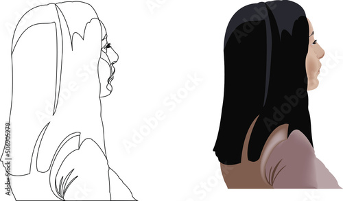 Young half-torso girl with black hair-