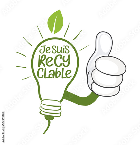 Étiquette ampoule et led recyclable, je suis recyclable, affichage de consigne.