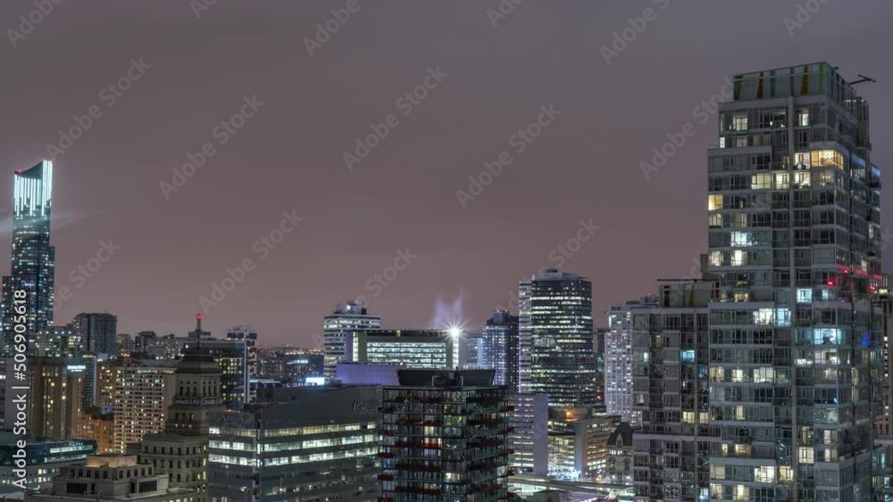 4K Timelapse Sequence of Toronto, Canada - Pan motion view of Toronto s financial district at night 4K Timelapse Sequence of Toronto, Canada - Pan motion view of Toronto s financial district at night