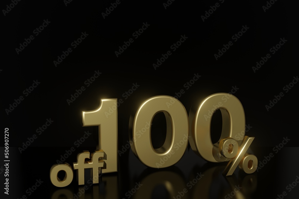 100 percent off 3D illustration in gold with black background and copy space 100 percent off 3D illustration in gold with black background and copy space