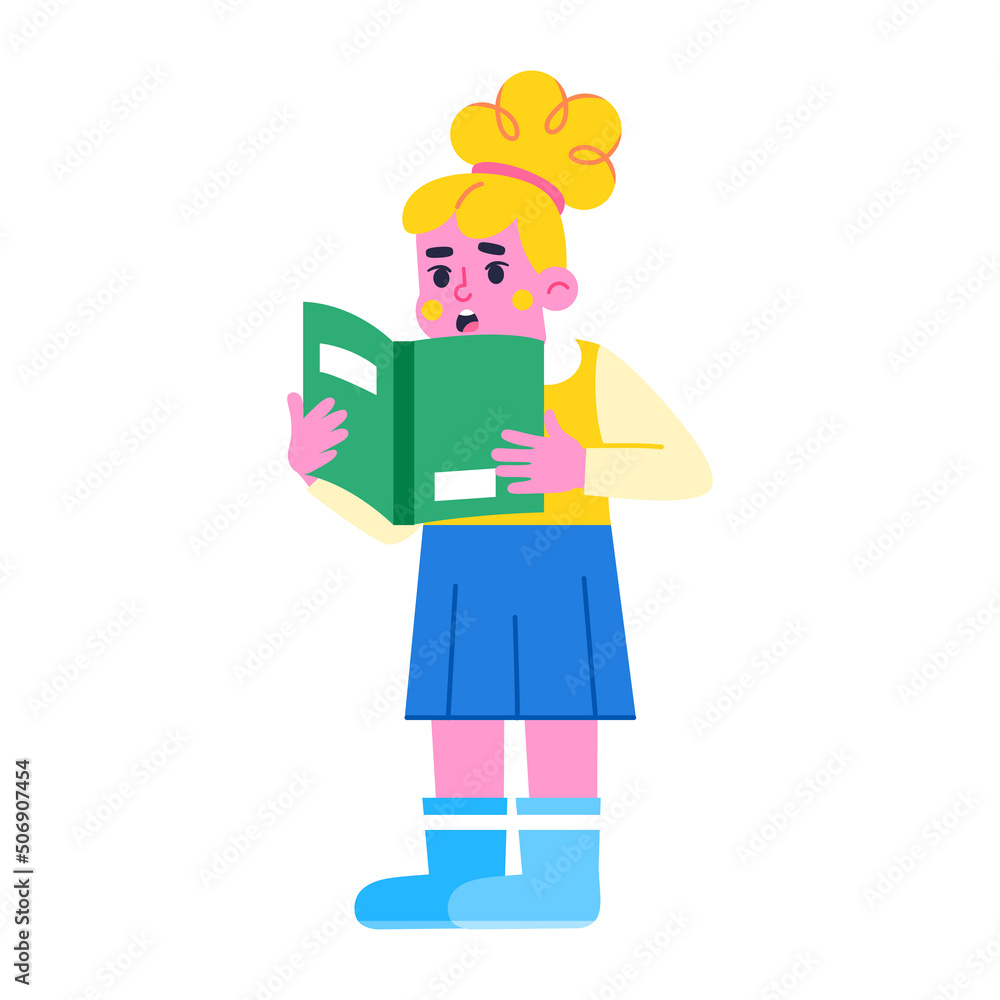 Happy girl character holding a book Back to school Vector illustration Happy girl character holding a book Back to school Vector illustration