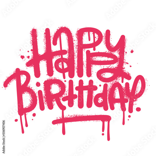 Happy birthday - urban graffiti lettering sprayed in pink over white. Pink for graphic tee, sweatshirt, poster. Vector hand drawn textured illustration