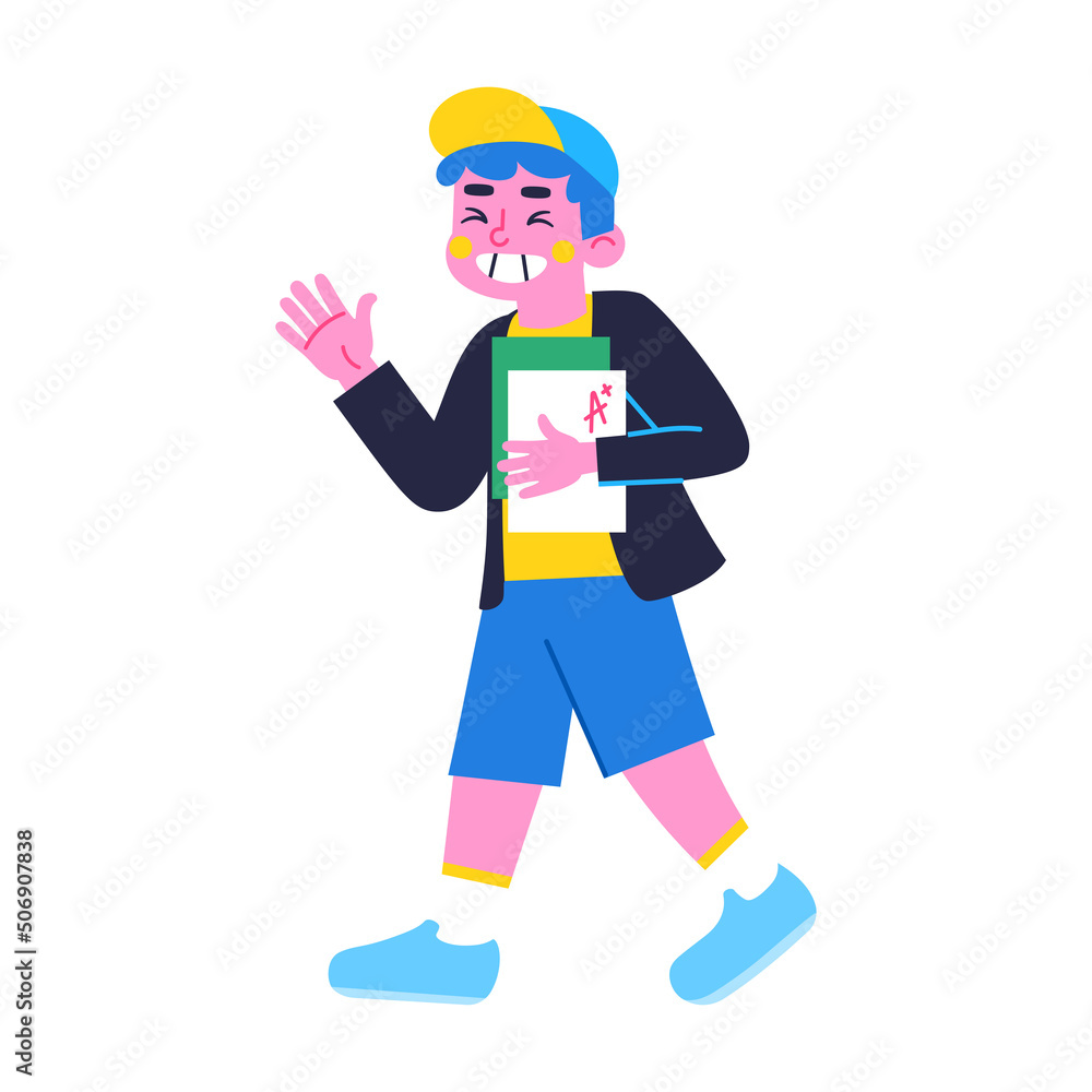 Isolated boy character holding a test Back to school Vector illustration
