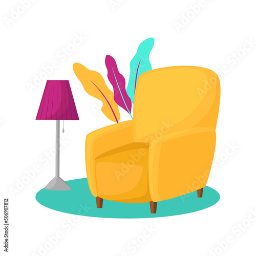 Interior colorful furniture flat style vector isolated illustration