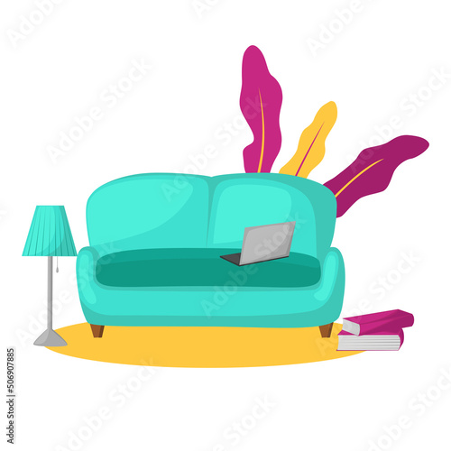 Home office concept interior decoration vector illustration