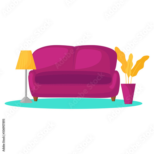 Interior colorful furniture flat style vector isolated illustration