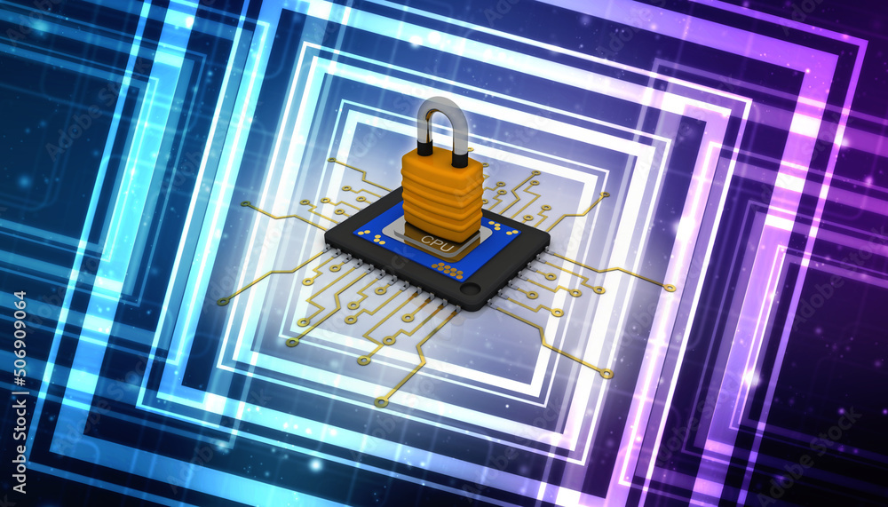 Fototapeta premium 3d rendering lock protected microchips 