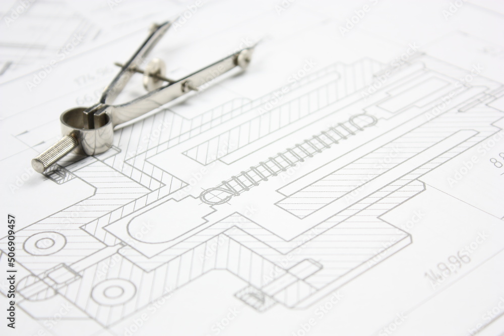 Technical drawings with measure tools.Mechanical Engineering drawing.Industrial Technology . Technical drawings with measure tools.Mechanical Engineering drawing.Industrial Technology .