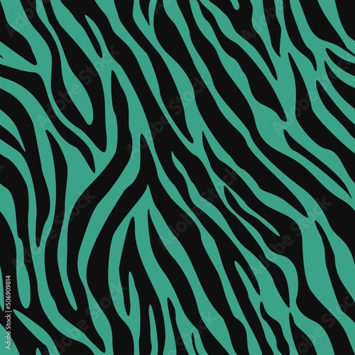 Seamless zebra print vector pattern, black stripes on a blue background, trendy design