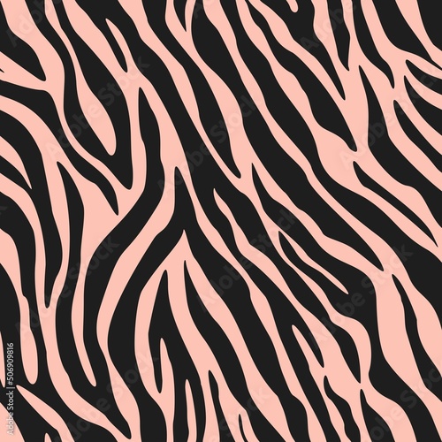 Zebra vector seamless print, stripes on a pink background, trendy texture. Animal skin