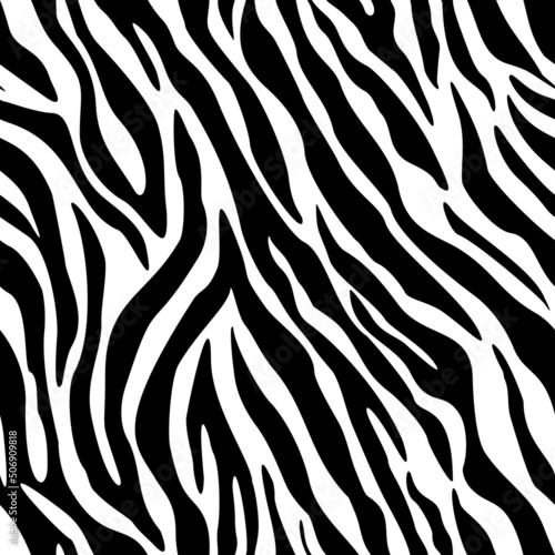 Vector zebra print seamless black and white background, trendy texture for printing clothes, paper, fabric. Animal skin