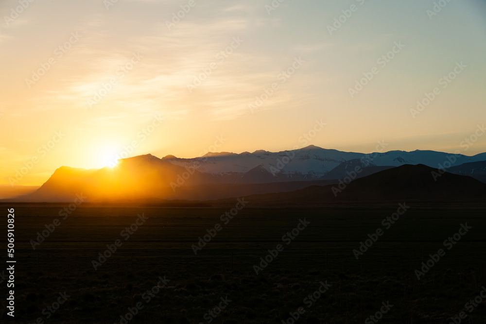 Beautiful sunset on mountains. Iceland  wallpapaer