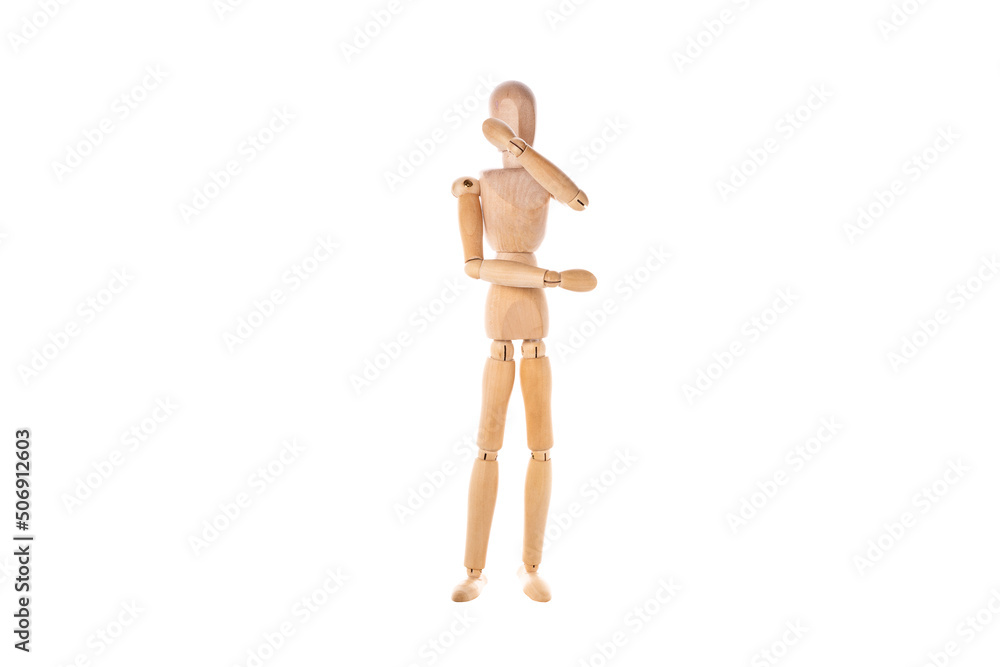 wooden man in martial arts stand isolated on white background. Stretch concept wooden man in martial arts stand isolated on white background. Stretch concept
