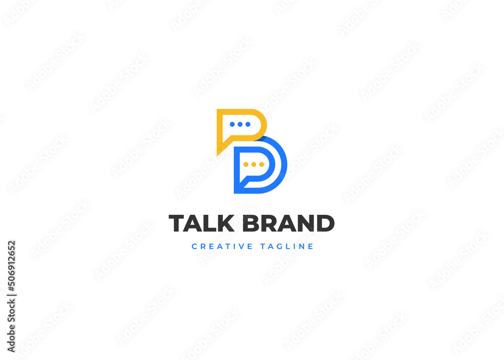 Blue yellow letter B monogram logo design with modern chat symbol Blue yellow letter B monogram logo design with modern chat symbol
